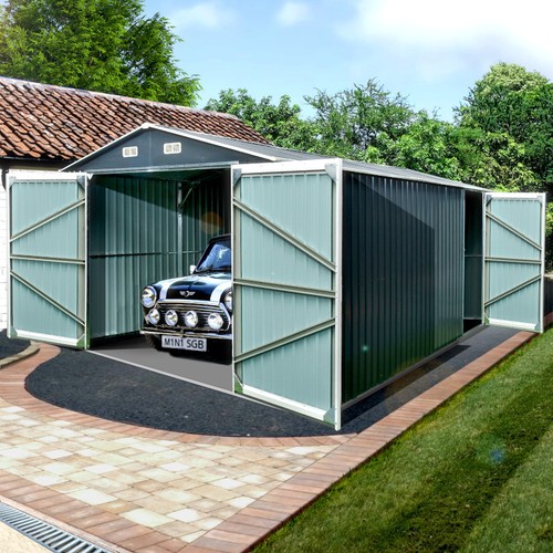 Apex metal garage with hinged - metal,