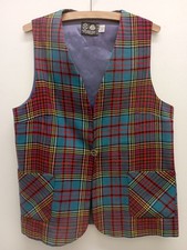 Vintage Size 18 Pure New Wool Plaid Lined Waistcoat Vest Anderson Ancient Tartan
