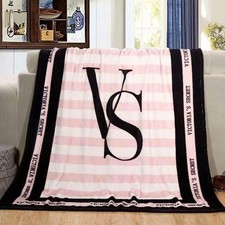Victoria Secret Sherpa throw Pink / Black With V S Logo Bnwt