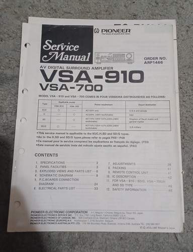 Pioneer vsa 910 - pioneer, vsa-910