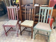 Vintage Wooden High Back Barley Twist Dining Chairs x 3 Fabric Seats Project TLC