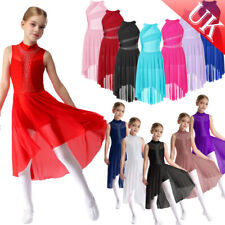 UK Girls' Lyrical Dance Dresses Gymnastics Skirted Leotard Ballet Dance Costume
