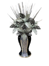 BLACK SILVER VASE WITH FLOWERS