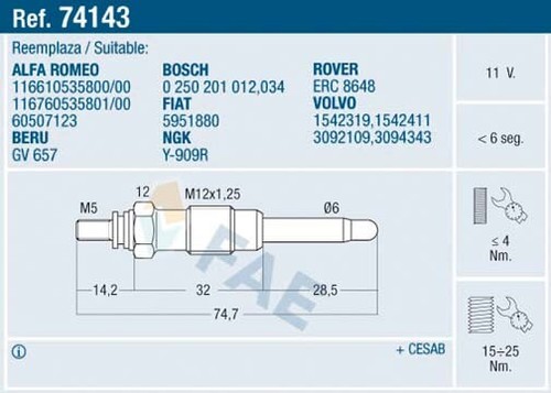 Glow plug fae 74143 for - glow,