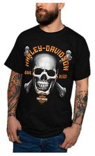 Harley-Davidson Men's Hustle Skull Crew-Neck Short Sleeve Cotton T-Shirt - Black