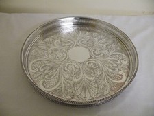 Vintage English Silver Plated Round Drinks Serving Tray