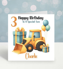 Personalised Digger Birthday Card Children's Son Grandson Brother Nephew Friend