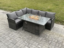 Fimous Rattan Garden Furniture Corner Sofa Gas Fire Pit Burner Dining Table Sets