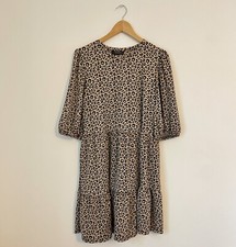 Women’s Primark Animal Cheetah Print Tiered Peasant Babydoll Dress Size 10