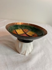 Vintage Enamel on Copper Decorative Bowl Grid Design Pattern