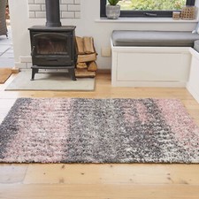 Pink & Grey Ombre Shaggy Rug Deep 3cm Shag Mat Non Shed Blush Living Room Rugs