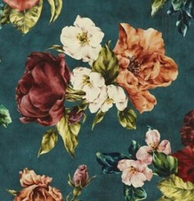 SANDERSON CURTAIN FABRIC "Summer Peony Velvet" 1.7 METRES NEWBY/GREEN VELVET