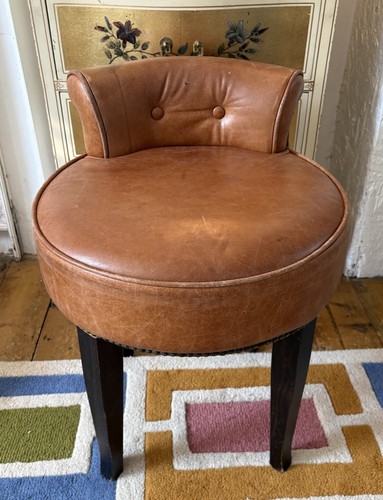 Brown leather vanity chair - leather,