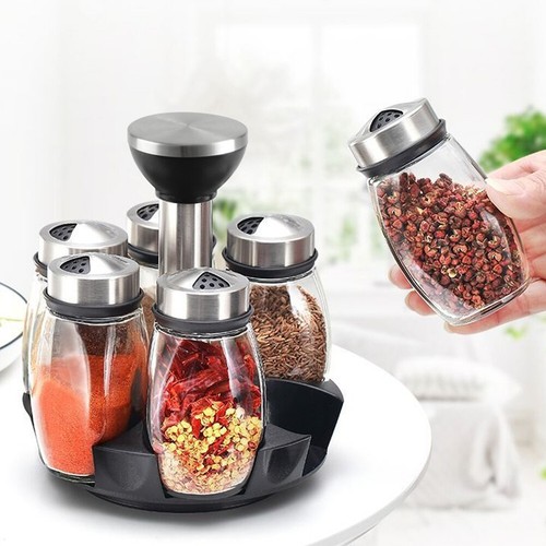 Spice glass jars rotating - spice,