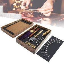 Feather Pen Set Calligraphy Writing Drawing Quill Dip Kit Vintage Art Craft