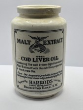 Old stoneware advertising malt extract jar. Repaired