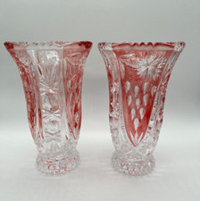 Vintage Anna Hutte Bleikristall, 24% Lead Crystal,  2 x Ruby Red Vases, 6"