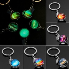 Glow in the Dark Galaxy Keychain Double Sided Glass Planet Keyring Accessories