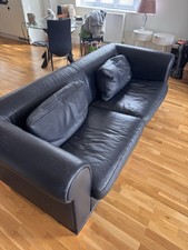 Navy Italian Leather Sofa Set