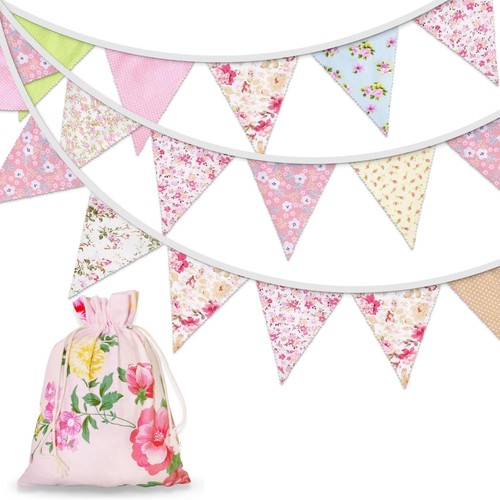 Floral fabric bunting - floral, flags
