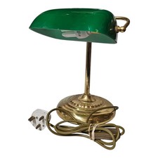 Vintage Brass Banker's Desk Lamp with Green Glass Shade