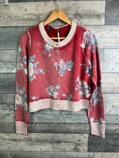Free People Cardigan Size Medium Red Nocturnal Floral Pattern Wool Cashmere