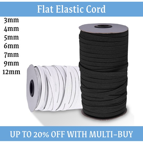 Flat elastic cord white black - flat,