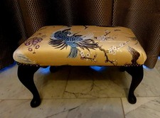 Antique style Footstool with Queen Anne legs, Designer Velvet. Unique, Special!