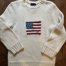 Ralph Lauren Polo Cream Vintage American Flag Sweater Boys Small