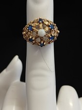 9ct Gold Opal & Sapphire Ring, Size P 1/2