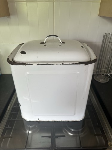 Vintage enamel bread bin - vintage,