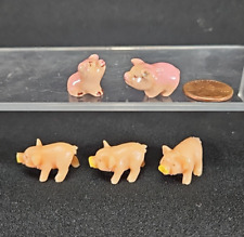 Vintage Miniature Micro 1/2" Porcelain & Plastic PIG PIGLET Figurines Lot of 5