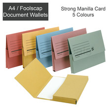  A4 / Foolscap Filing Document Wallet Folders Manilla Card - Half Flap 5 Colours