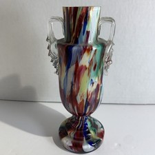 Antique Bohemian Spatter Glass Trophy Vase Franz Welz Cased Glass Harlequin 7”