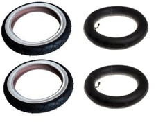 2 x Mothercare  MY4 'WHITE WALL' PRAM TYRES 12 1/2" x 2 1/4 + Bent Valve tubes