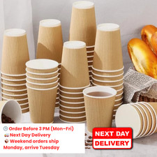 12 oz Insulated TripleWall Paper Coffee Cups  Lids Takeaway Hot Drinks Catering