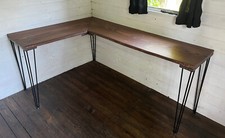 Handmade Mid Century Style Wooden Corner Table / Desk With Hairpin Legs