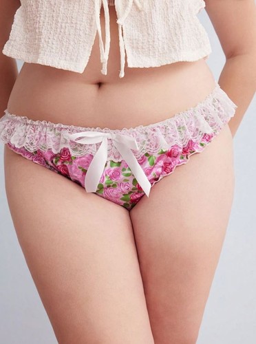 Pink rose satin knickers - satin, lace