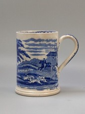 Blue & White Transfer Mug Hunting scene Pint c1830