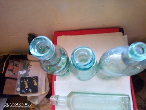 Vintage green glass bottles - glass,