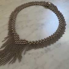 DESIGNER SG LIQUID METAL CHROME FINISH MESH BIB NECKLACE BY SERGIO GUTIERREZ