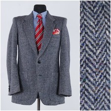 Mens Blue Tweed jacket 38S UK Size EJOVEN Herringbone Wool Sport Coat Blazer