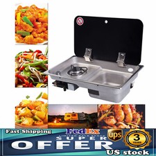 Caravan Camper Burner Gas Stove And Sink Combo With Glass Lid Black NEW UPS