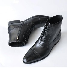 New Mens Zipper Lace Up Leather Mid Calf Boots Pointed Toe Non-slip Casual Shoes