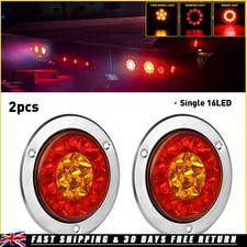 2x 4" Amber & Red Round LED Stop Turn Brake Trailer Tail Light for Jeep Truck RV
