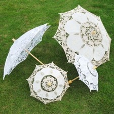 Bridal Lace Embroidered Umbrella White Beige Parasol Wedding Party Photo Prop
