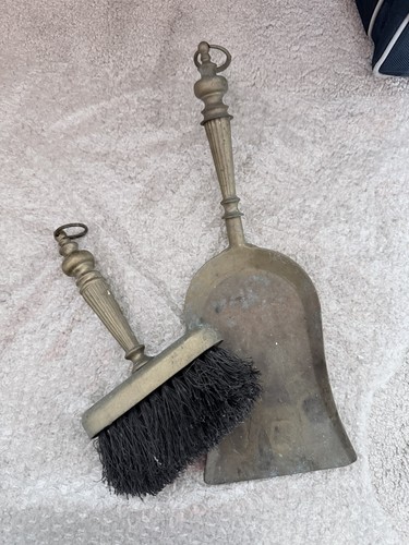 Antique brass fireside brush