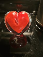 Art Glass Red Heart Paperweight.  Vintage