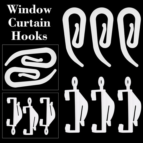 White plastic curtain hooks - white,