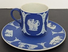 Wedgwood Jasperware Teacup And Saucer Cobalt Blue Beautiful Vintage England 